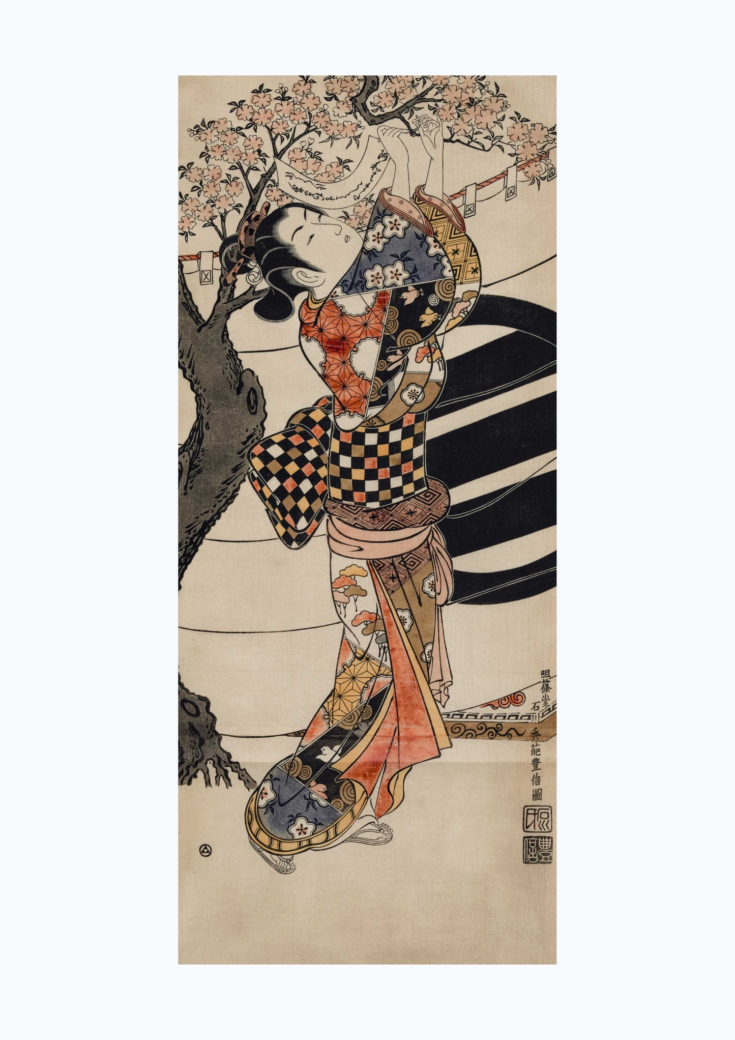 Hanging Poems on a Cherry Tree - Ishikawa Toyonobu 1741