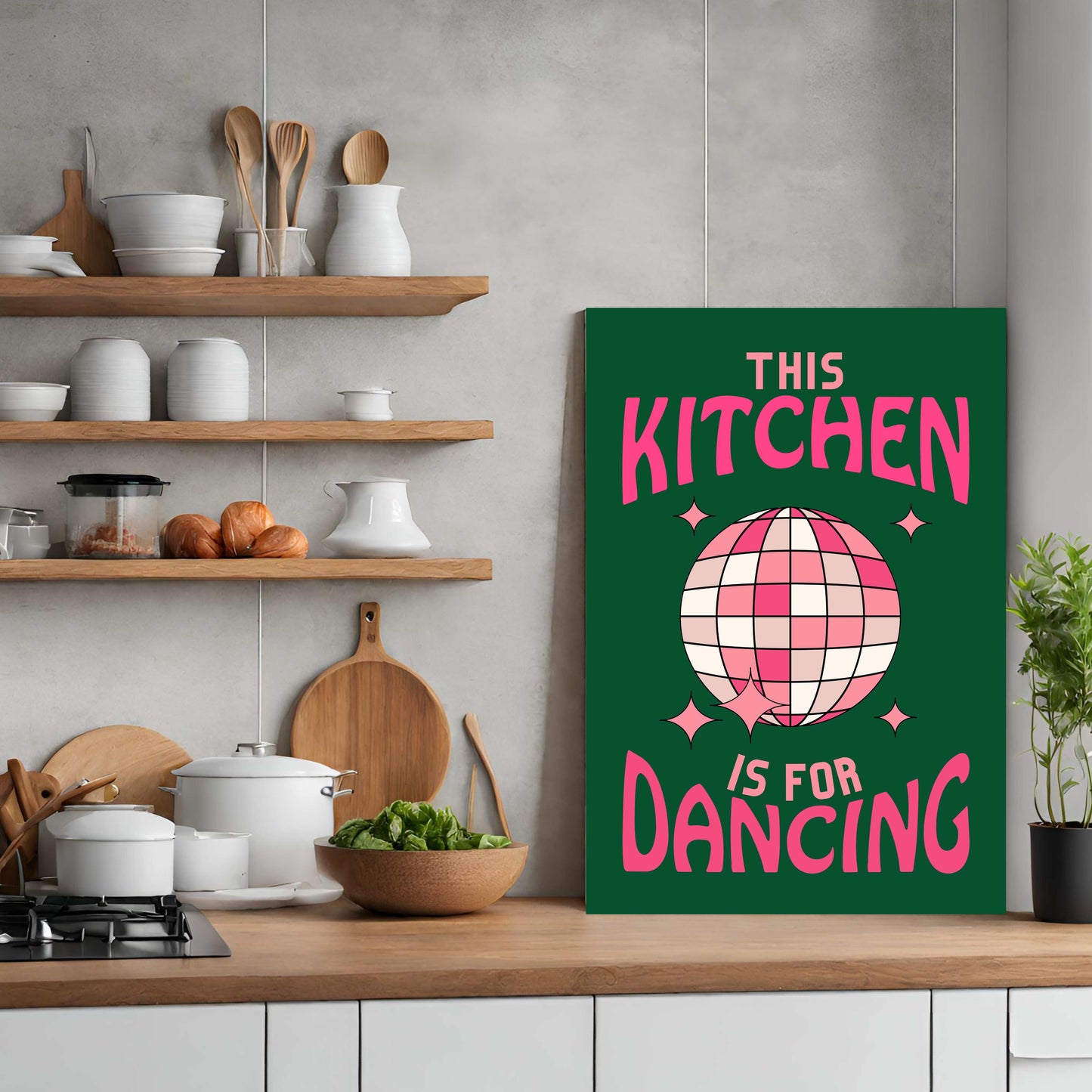 Kitchen Is For Dancing - Green/Pink