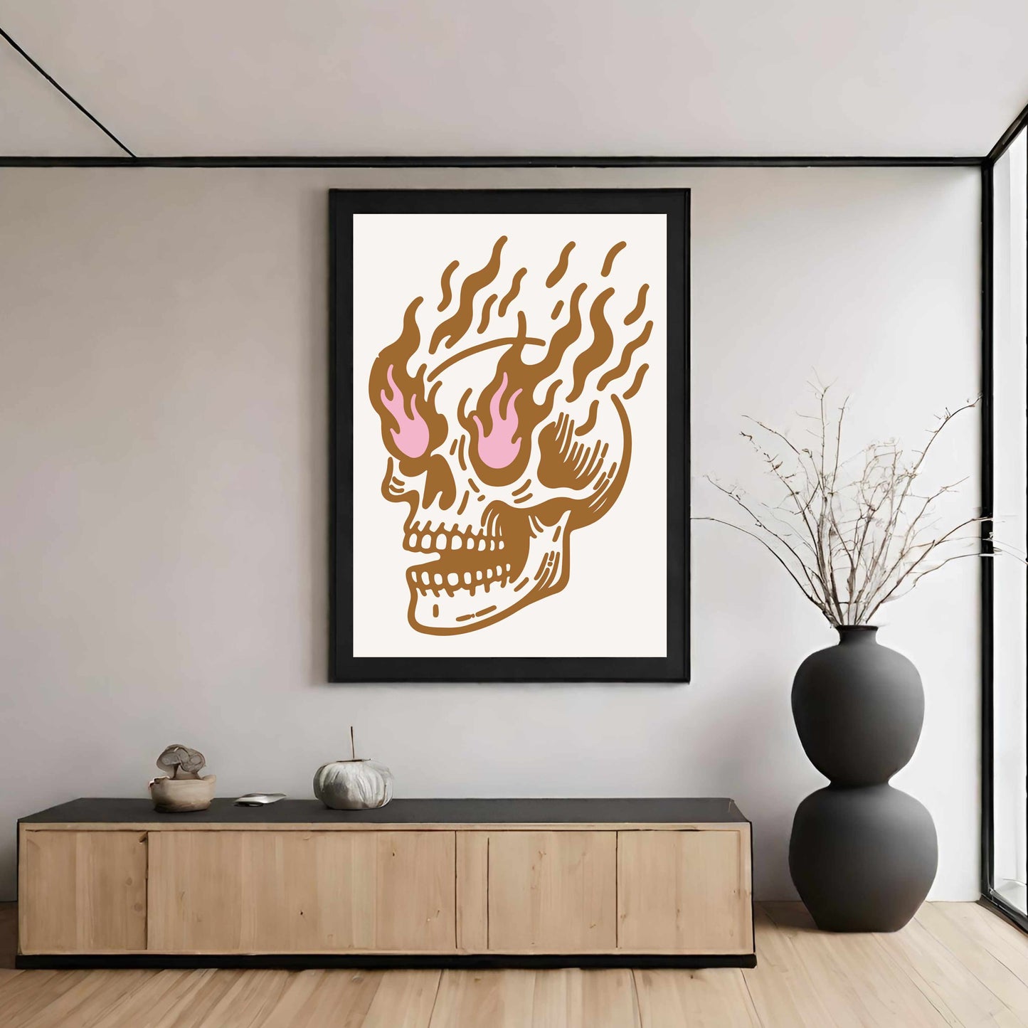 Flaming Skull - Brown/Pink