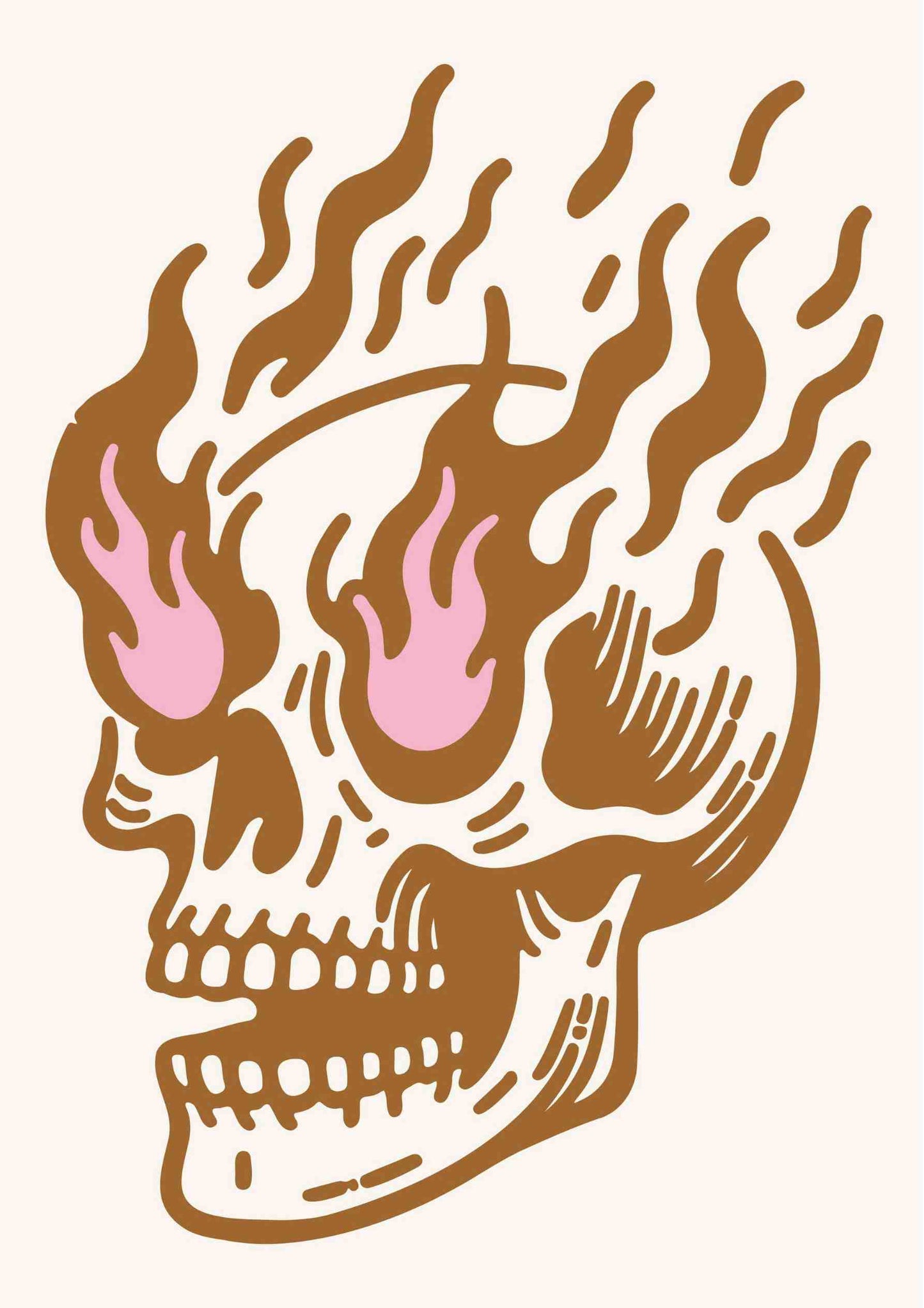 Flaming Skull - Brown/Pink