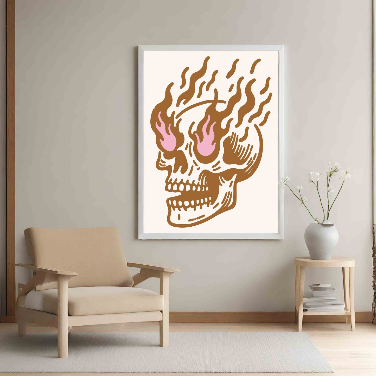 Flaming Skull - Brown/Pink
