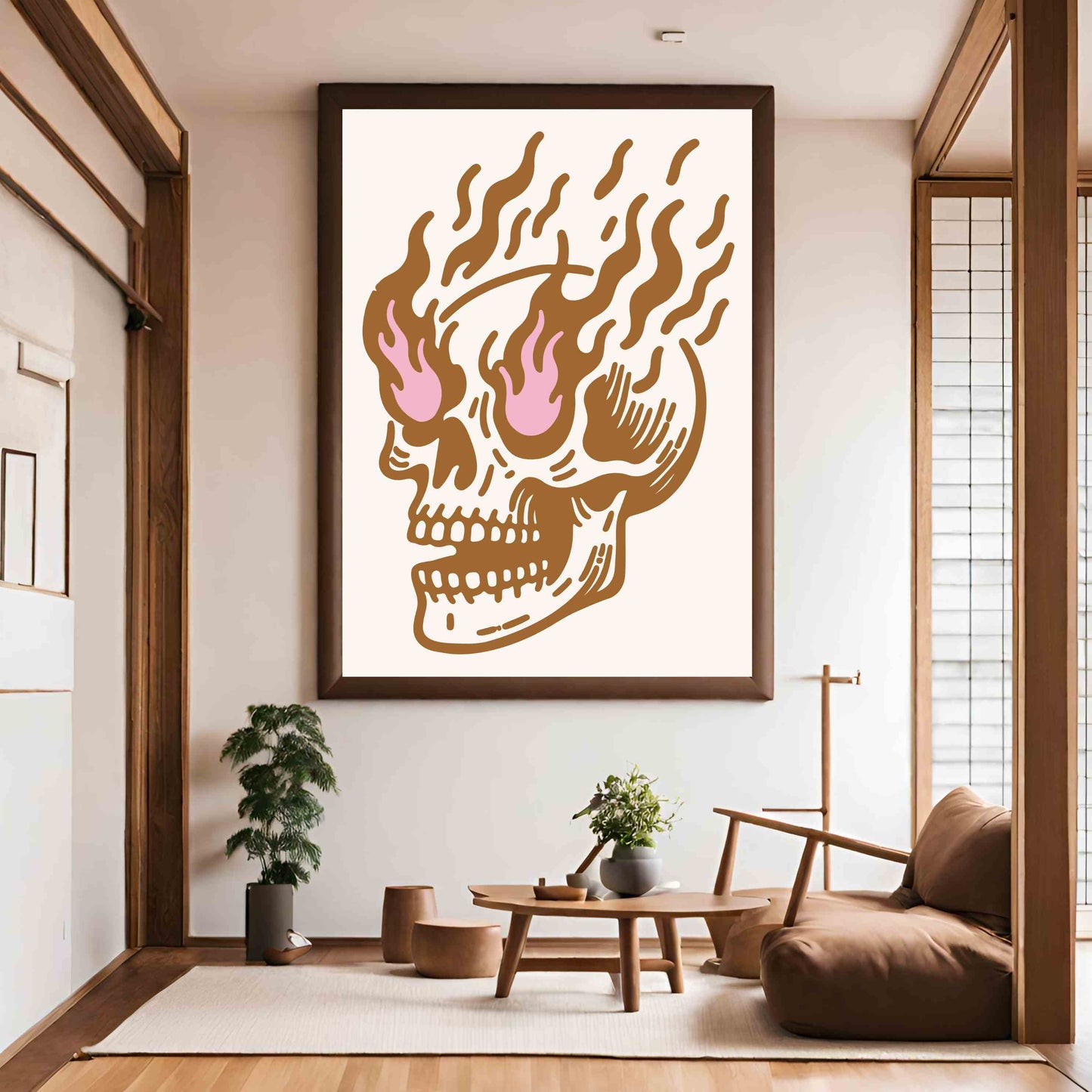 Flaming Skull - Brown/Pink