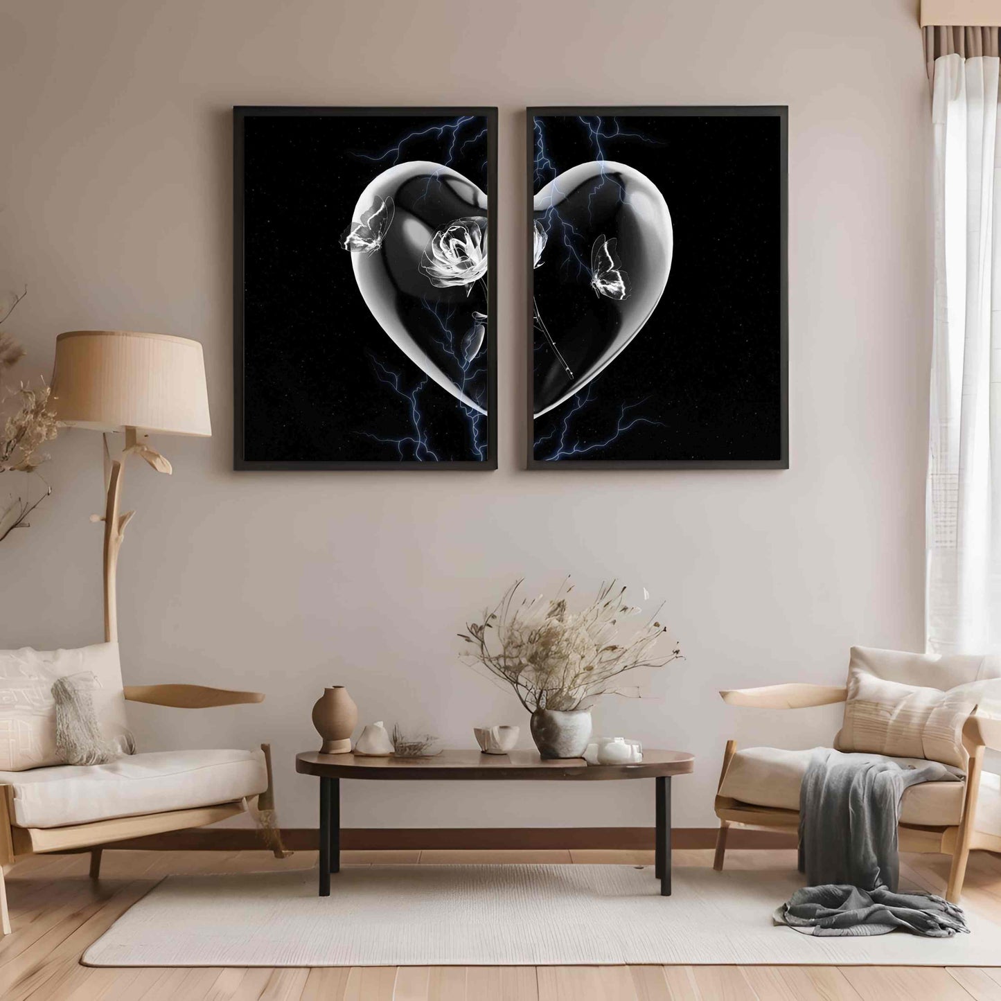 Captured Beauty: Rose, Butterfly, and Heart - Set of 2