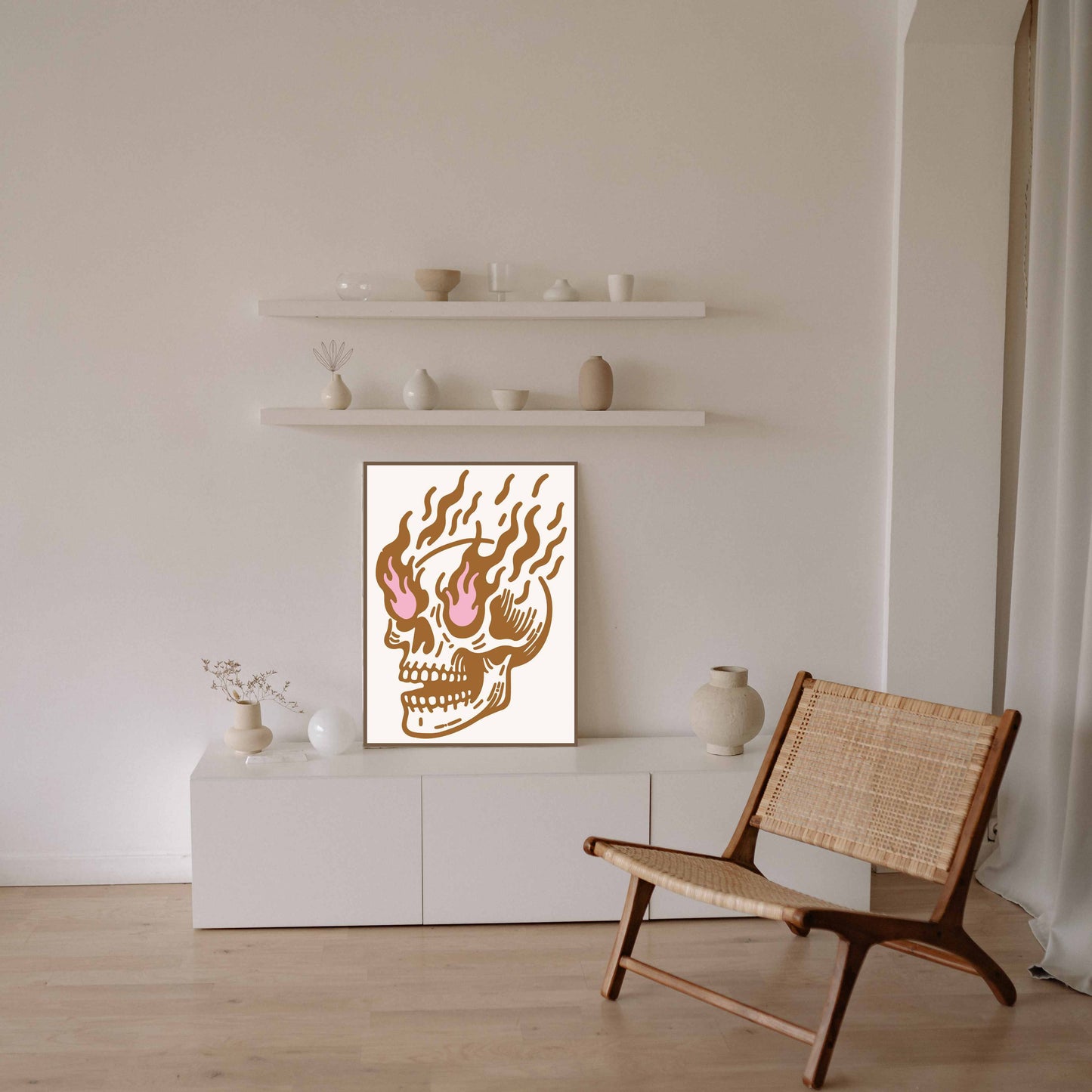 Flaming Skull - Brown/Pink