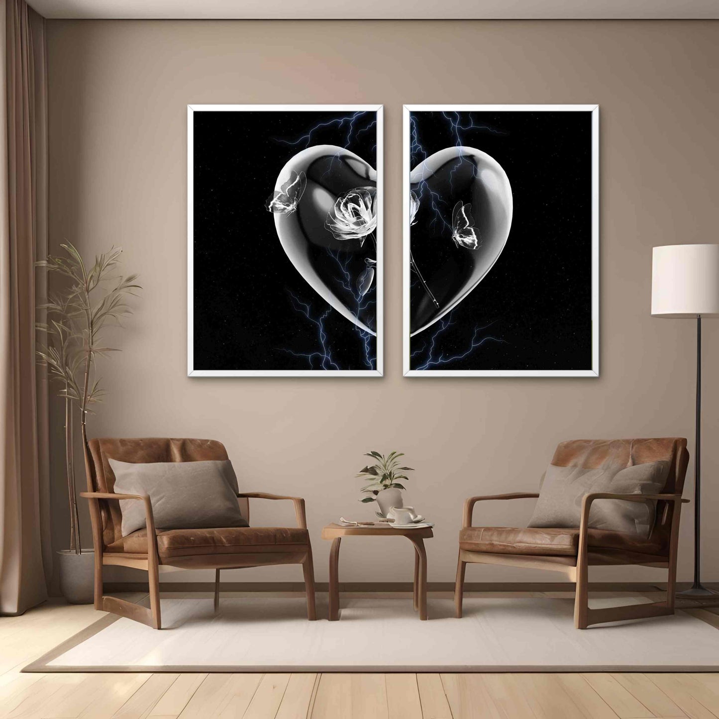 Captured Beauty: Rose, Butterfly, and Heart - Set of 2