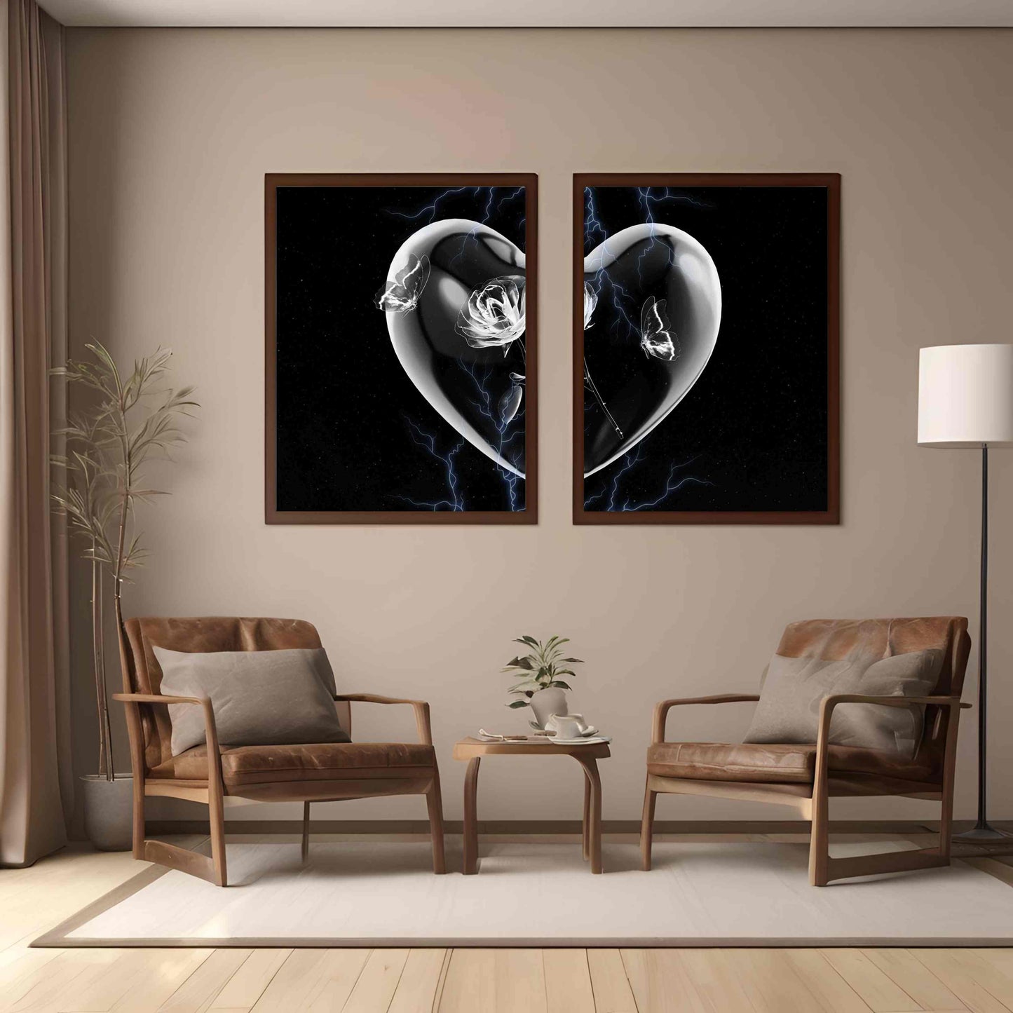 Captured Beauty: Rose, Butterfly, and Heart - Set of 2