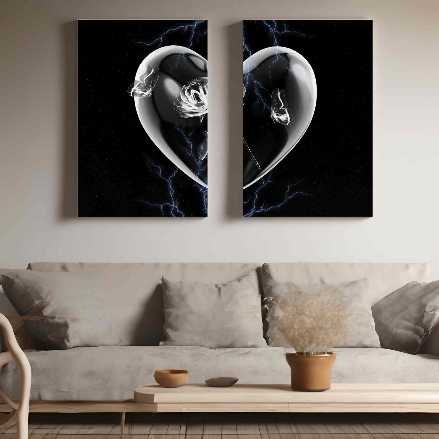 Captured Beauty: Rose, Butterfly, and Heart - Set of 2